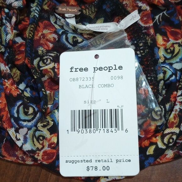 NEW! Free People All Dolled Up Floral Mesh Long Sleeve Crop Top  Black Combo - L - Picture 9 of 12